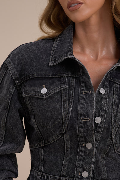 ALIX BUTTON UP CORSET JACKET | DARK WASH DENIM