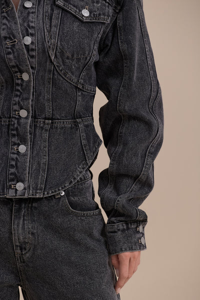 ALIX BUTTON UP CORSET JACKET | DARK WASH DENIM