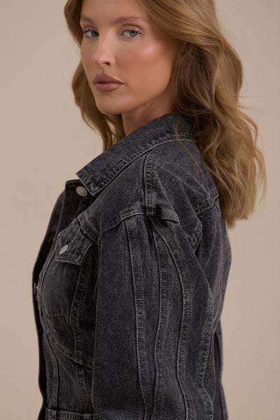 ALIX BUTTON UP CORSET JACKET | DARK WASH DENIM