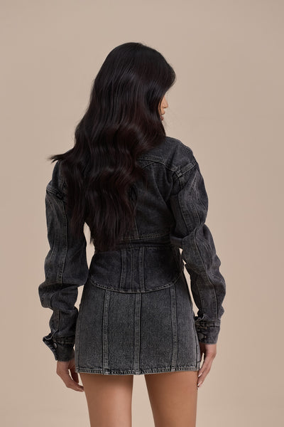 ALIX BUTTON UP CORSET JACKET | DARK WASH DENIM