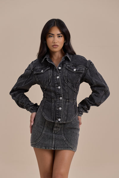 ALIX BUTTON UP CORSET JACKET | DARK WASH DENIM
