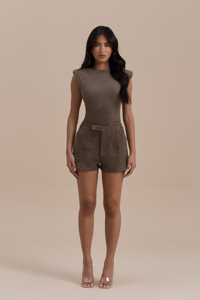 SUEDE BODYSUIT | DARK TAUPE
