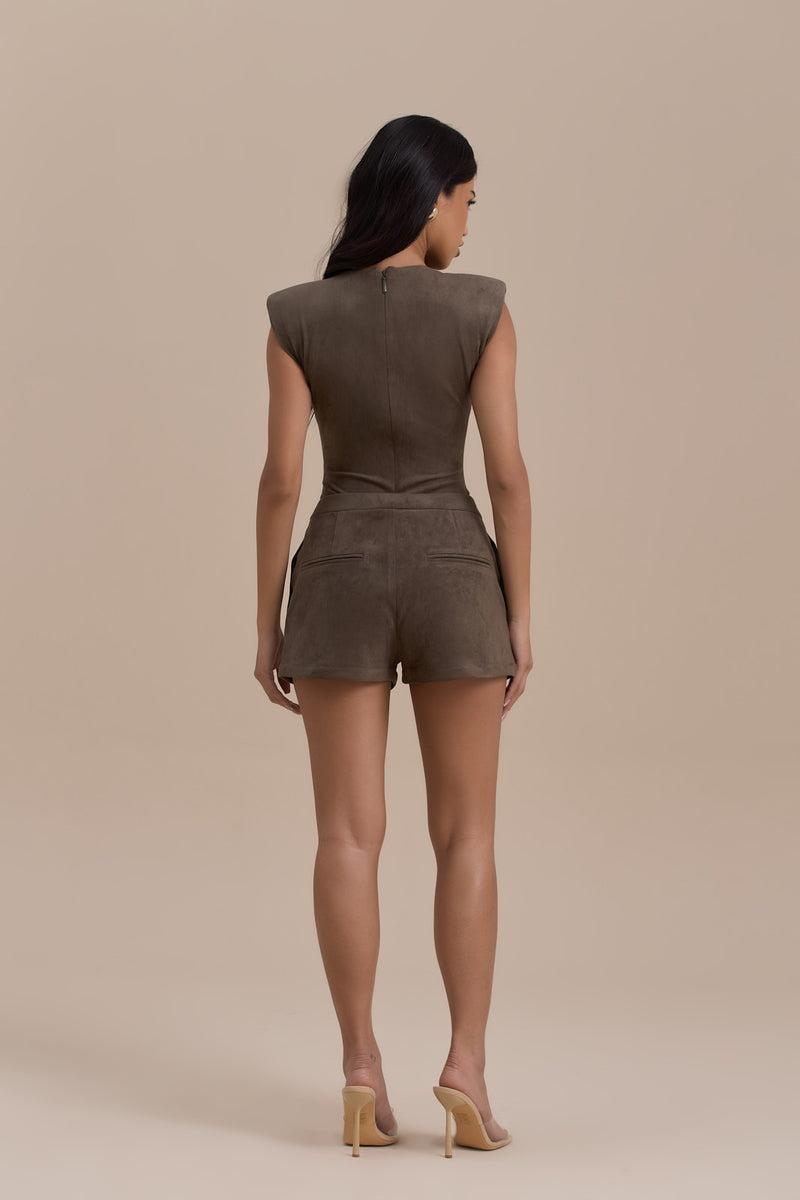 SUEDE BODYSUIT | DARK TAUPE