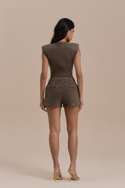 SUEDE BODYSUIT | DARK TAUPE
