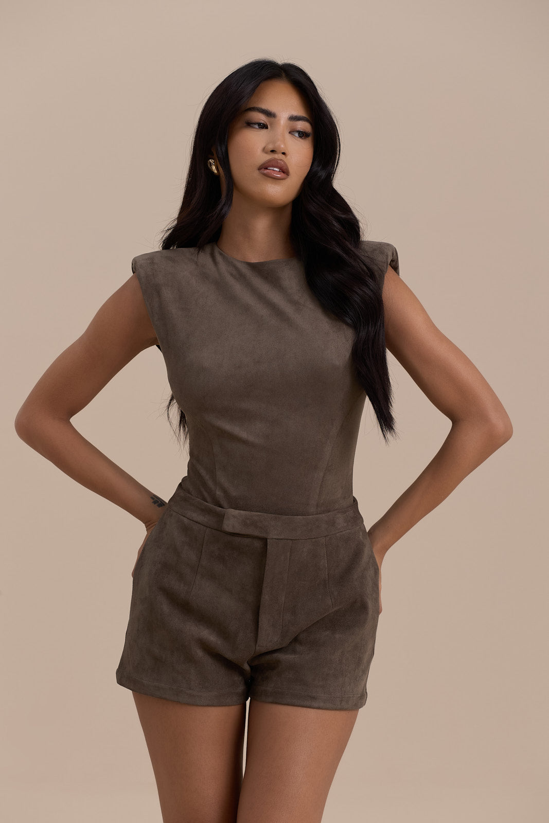 SUEDE BODYSUIT | DARK TAUPE