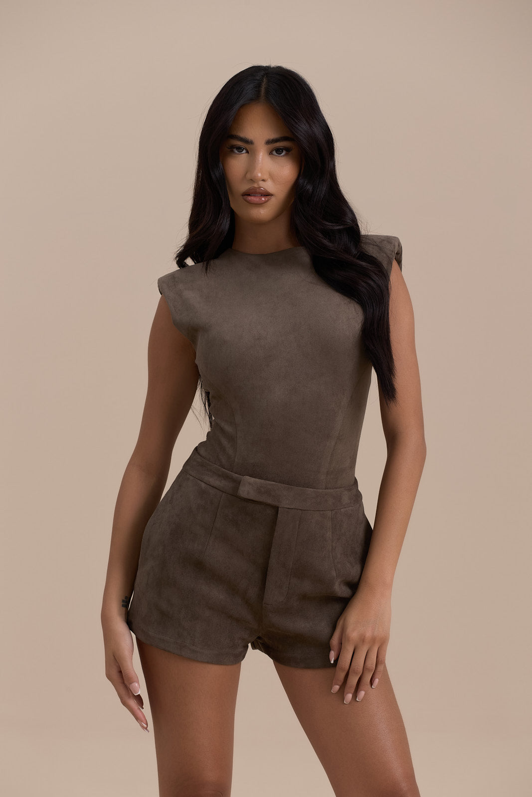 SUEDE BODYSUIT | DARK TAUPE