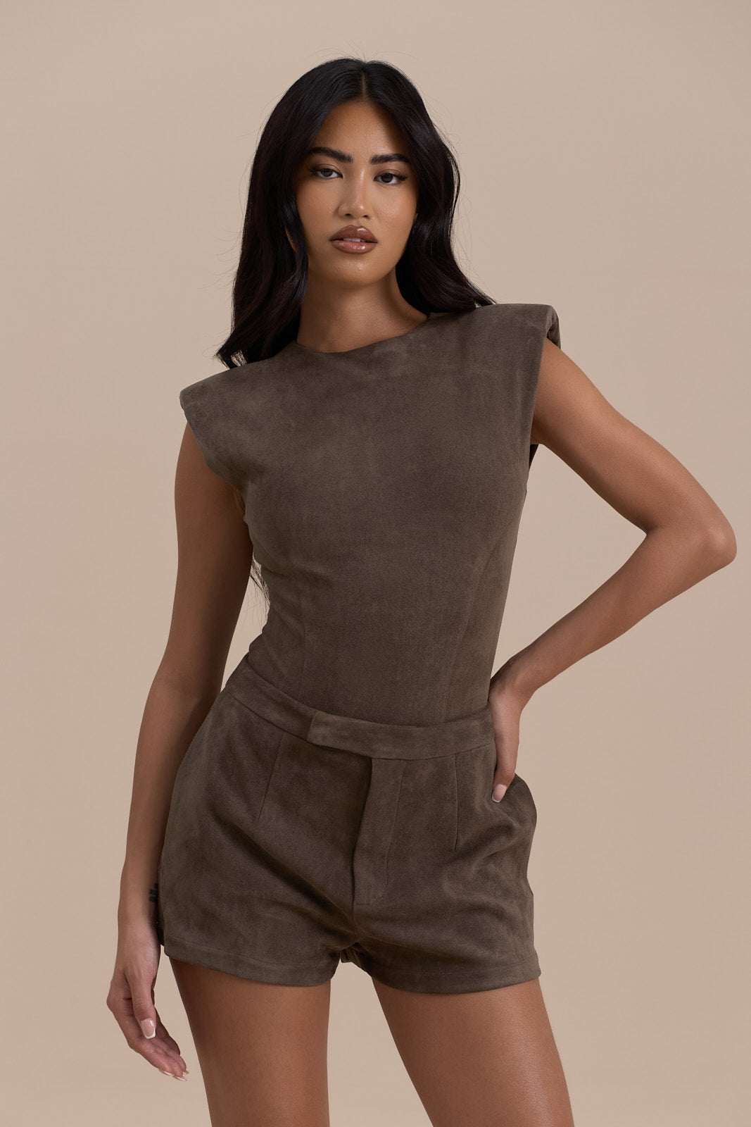 SUEDE BODYSUIT | DARK TAUPE