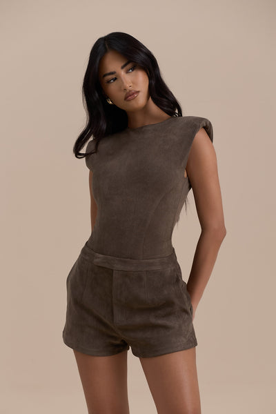 SUEDE BODYSUIT | DARK TAUPE
