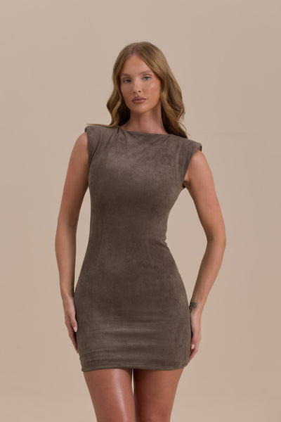 SUEDE MINI DRESS | DARK TAUPE