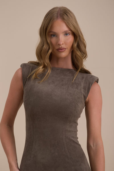 SUEDE MINI DRESS | DARK TAUPE