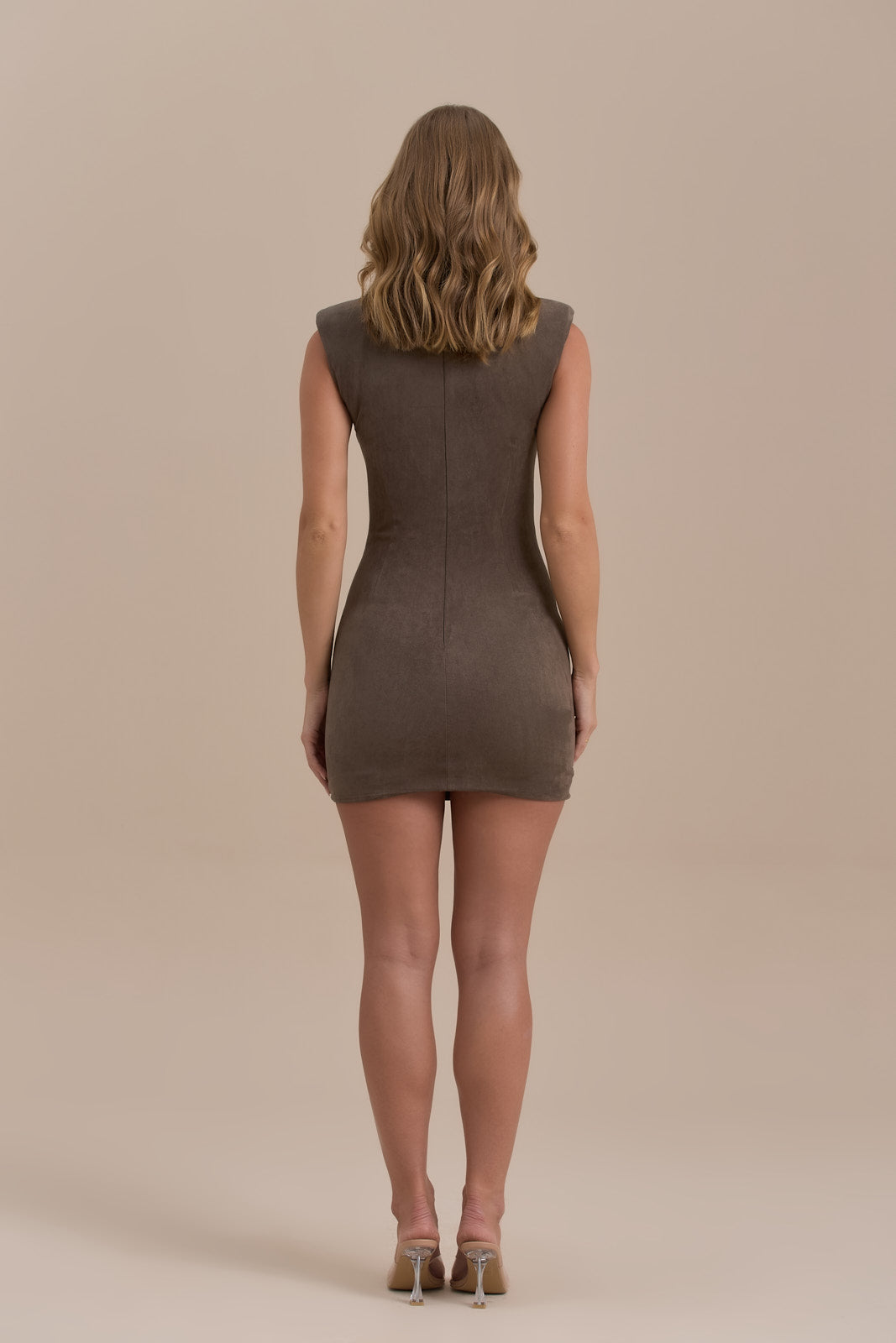 SUEDE MINI DRESS | DARK TAUPE