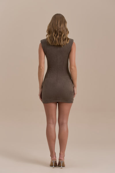 SUEDE MINI DRESS | DARK TAUPE