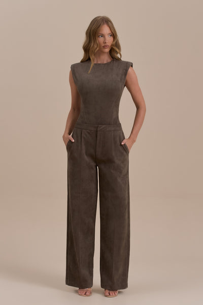 SUEDE BODYSUIT | DARK TAUPE