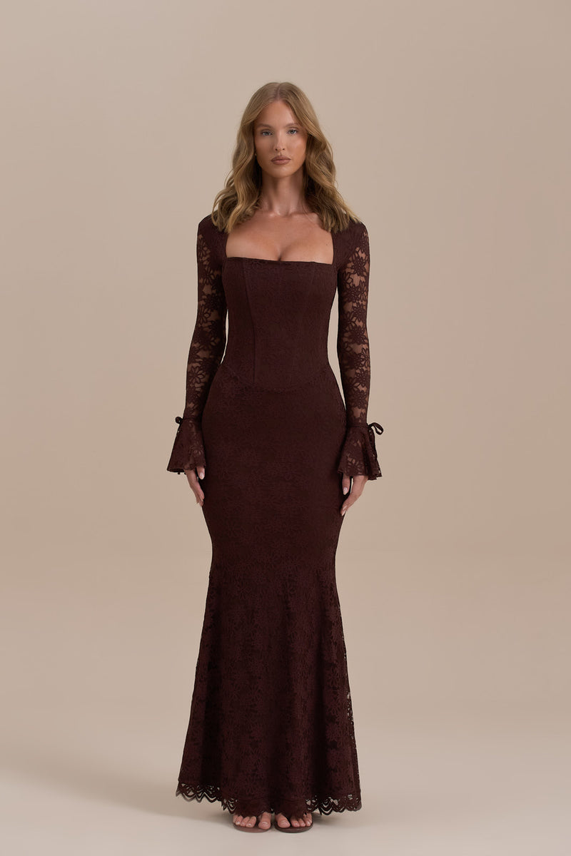 JULIETTE LACE MAXI DRESS | CHOCOLATE