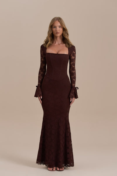 JULIETTE LACE MAXI DRESS | CHOCOLATE