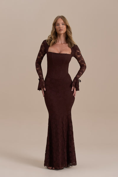 JULIETTE LACE MAXI DRESS | CHOCOLATE – Wander Doll
