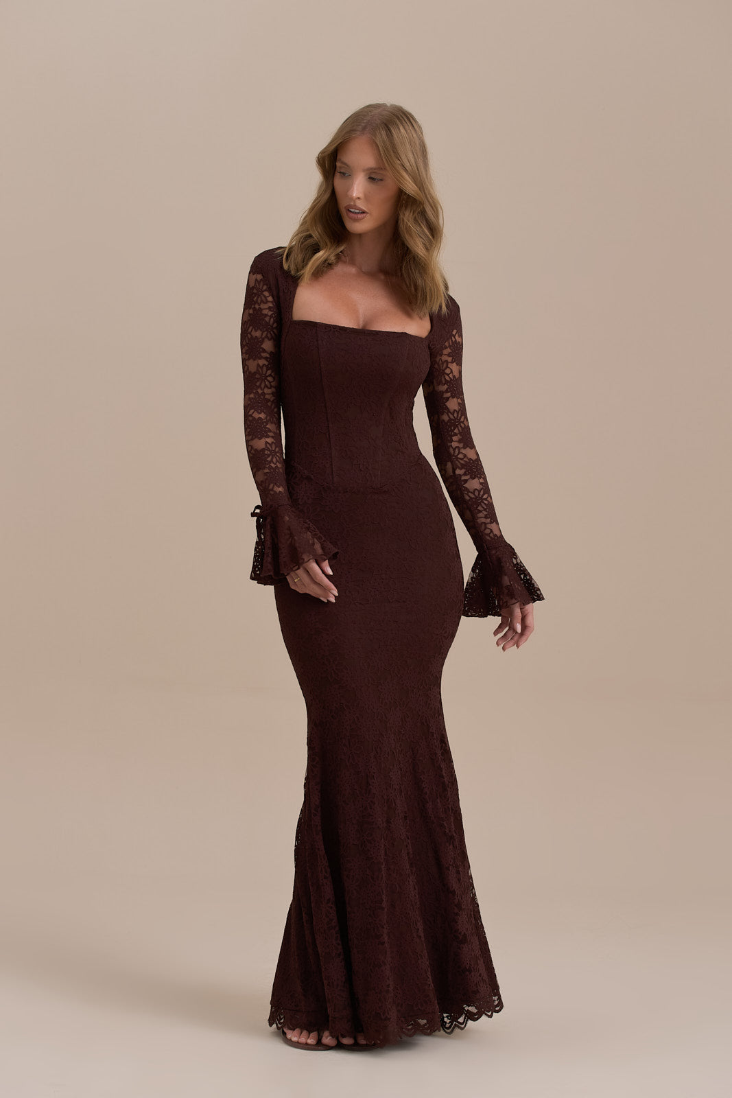 JULIETTE LACE MAXI DRESS | CHOCOLATE