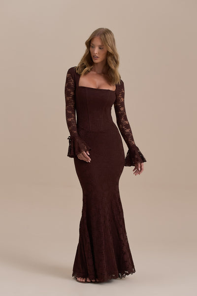 JULIETTE LACE MAXI DRESS | CHOCOLATE