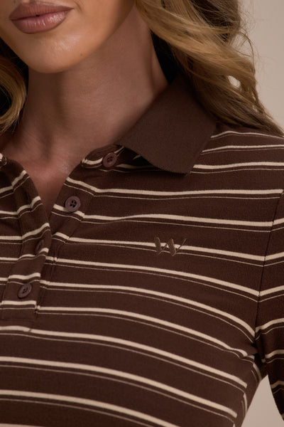 FRANKIE POLO TOP | CHOCOLATE STRIPE