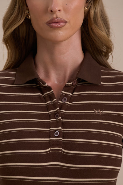 FRANKIE POLO TOP | CHOCOLATE STRIPE