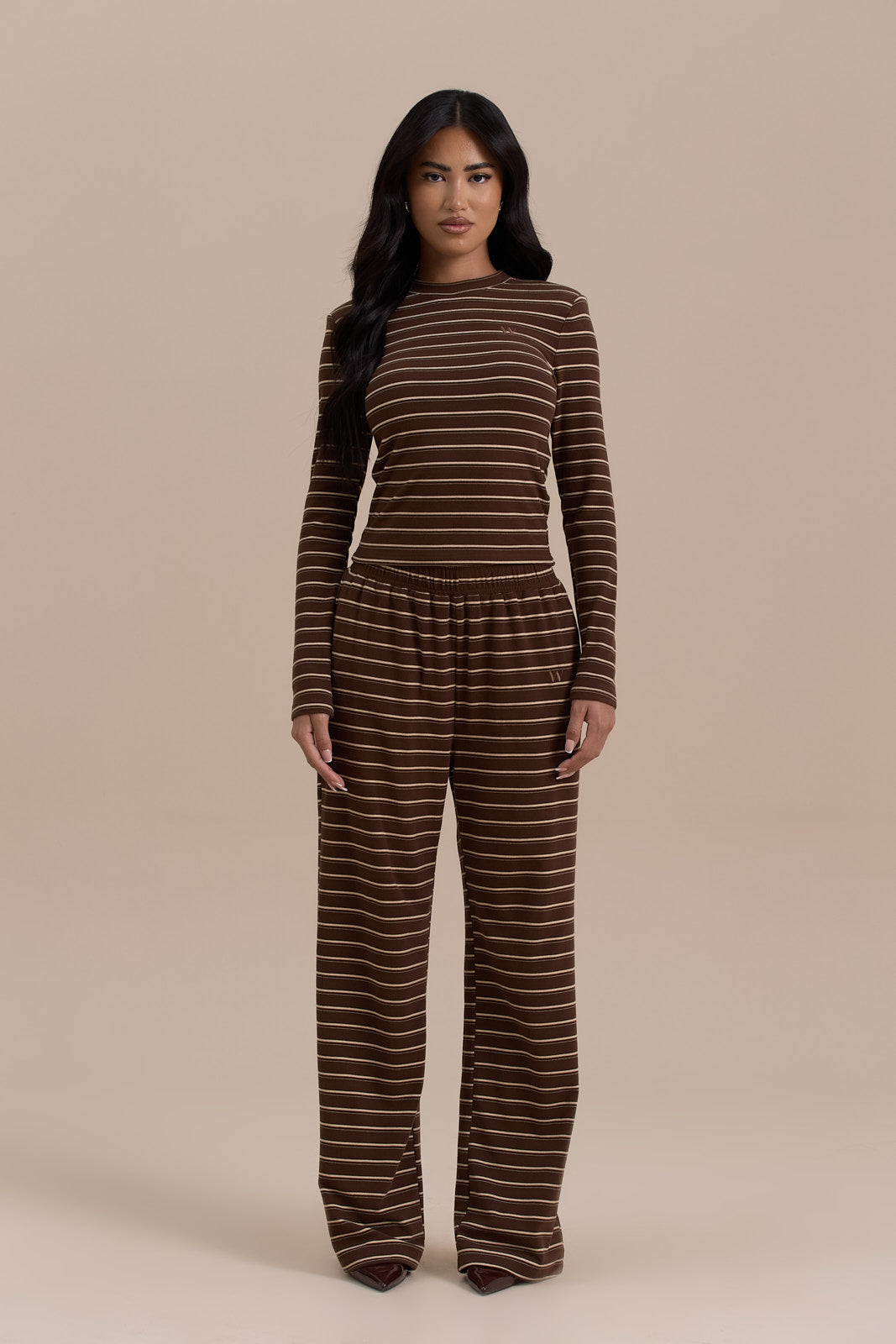 FRANKIE LONG SLEEVE ROUND NECK TOP | CHOCOLATE STRIPE