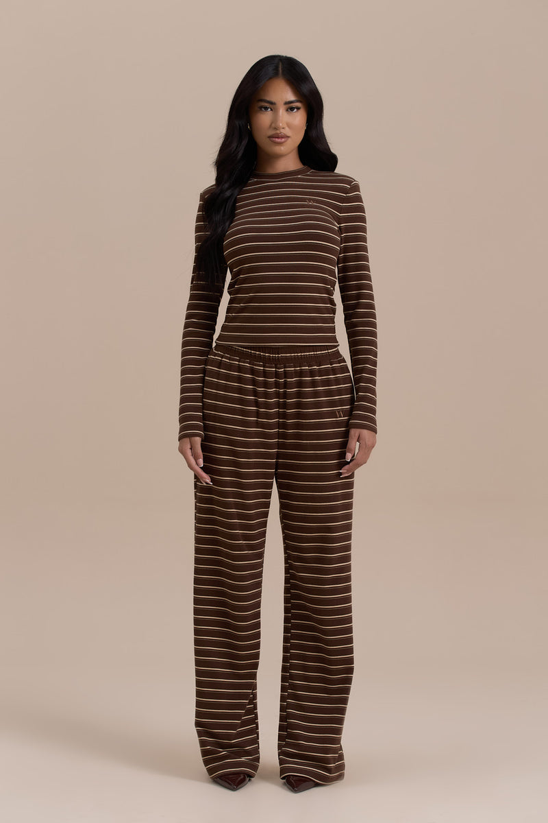 FRANKIE LONG SLEEVE ROUND NECK TOP | CHOCOLATE STRIPE