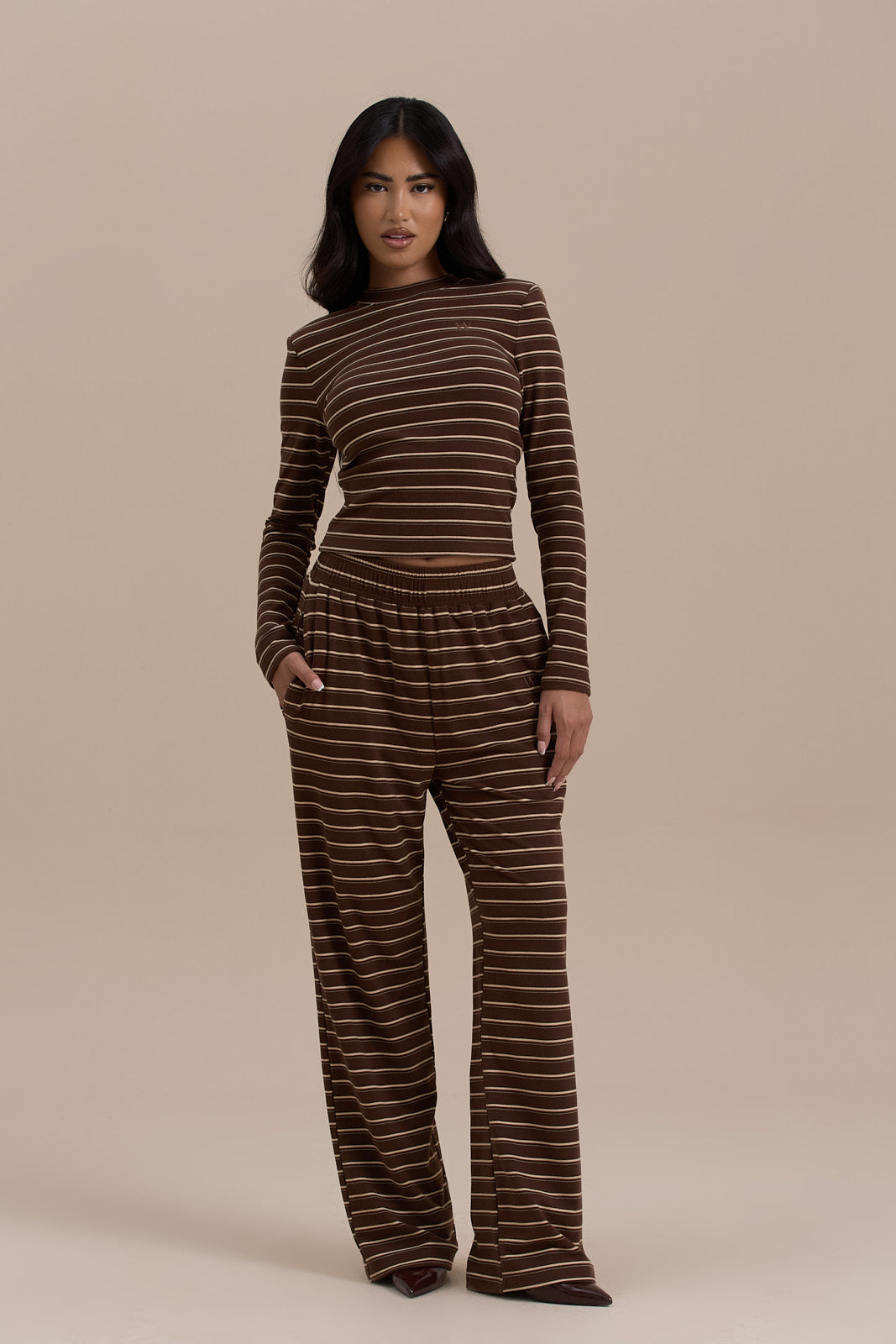 FRANKIE LONG SLEEVE ROUND NECK TOP | CHOCOLATE STRIPE