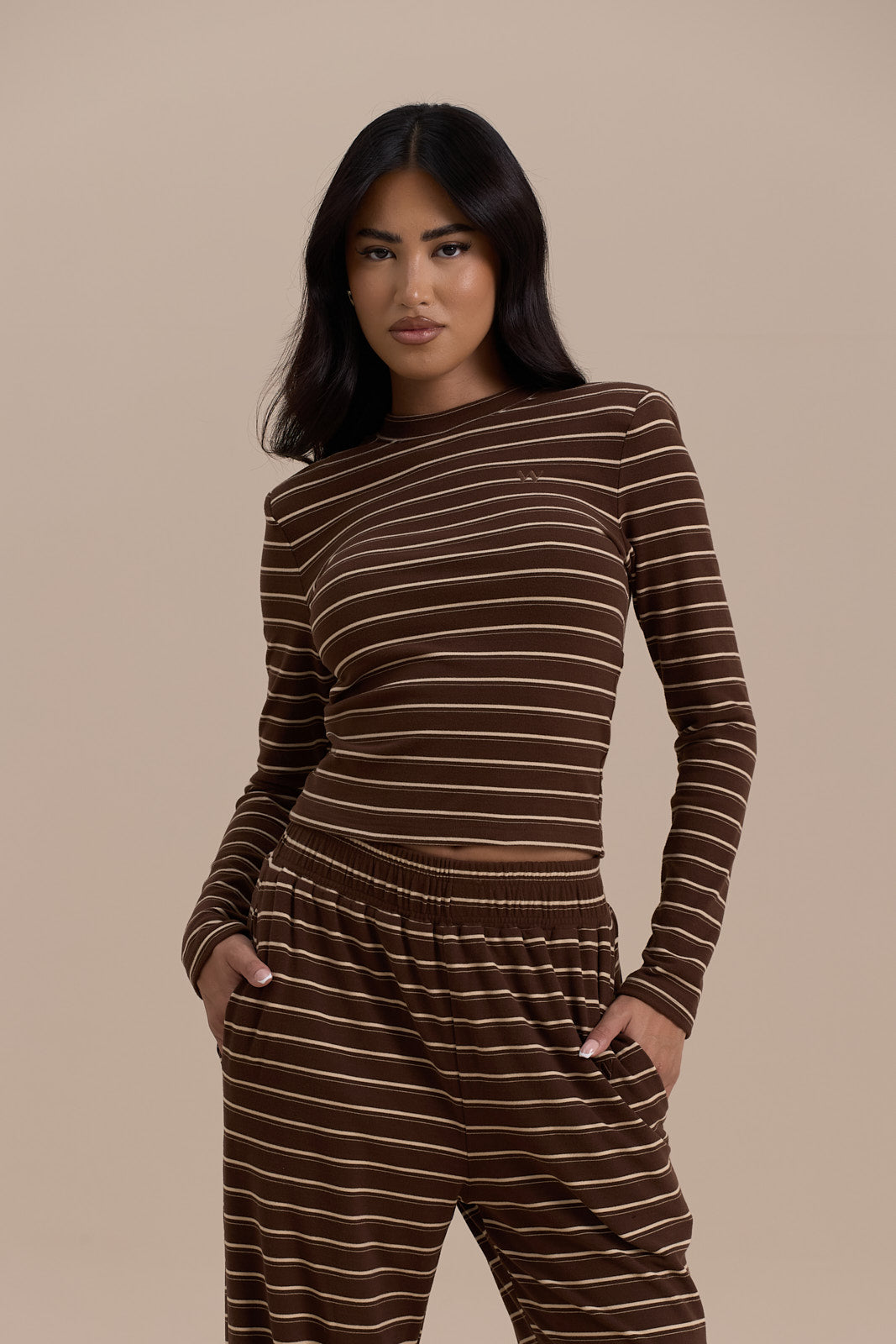 FRANKIE LONG SLEEVE ROUND NECK TOP | CHOCOLATE STRIPE