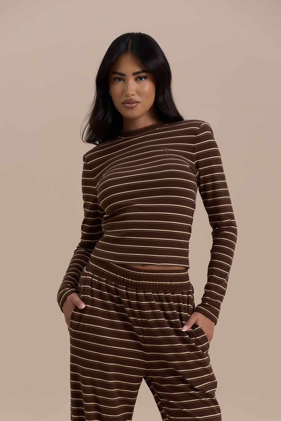 FRANKIE LONG SLEEVE ROUND NECK TOP | CHOCOLATE STRIPE