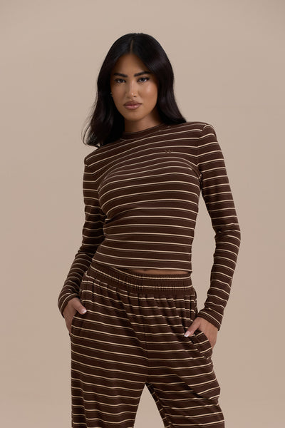 FRANKIE ROUND NECK TOP | CHOCOLATE STRIPE