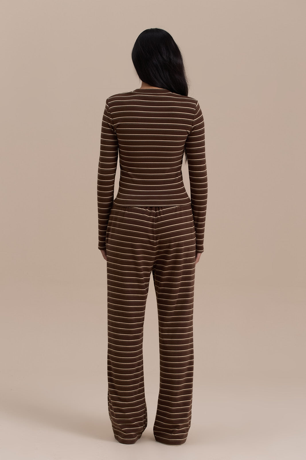 FRANKIE LONG SLEEVE ROUND NECK TOP | CHOCOLATE STRIPE