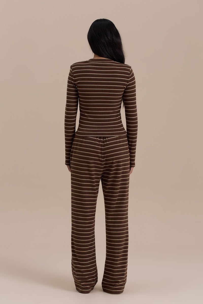 FRANKIE LONG SLEEVE ROUND NECK TOP | CHOCOLATE STRIPE