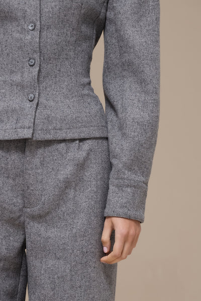 BLAIR BUTTON UP REMOVABLE SHOULDER PAD SHIRT | GREY