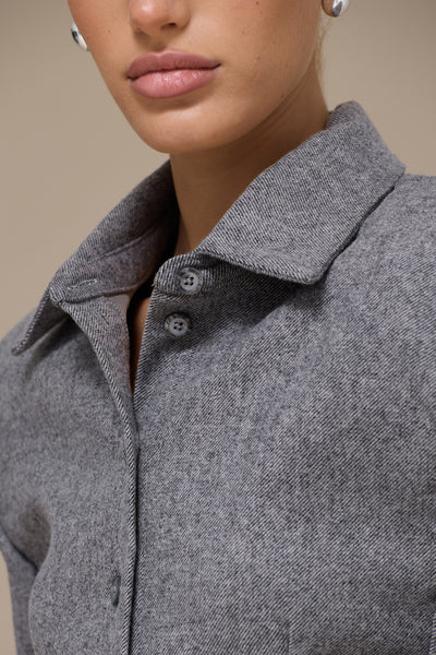 BLAIR BUTTON UP REMOVABLE SHOULDER PAD SHIRT | GREY