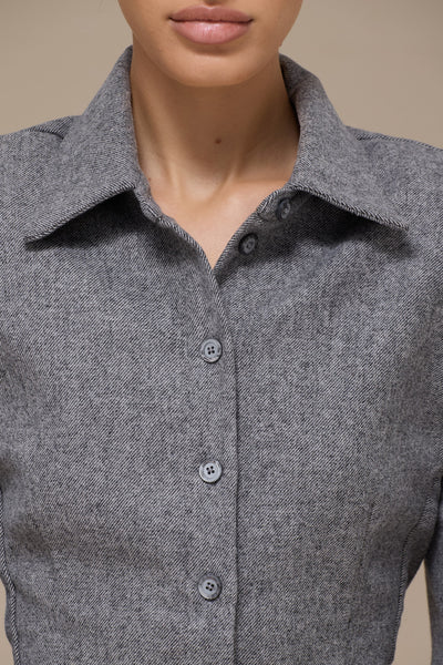BLAIR BUTTON UP REMOVABLE SHOULDER PAD SHIRT | GREY