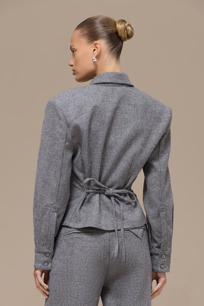 BLAIR BUTTON UP REMOVABLE SHOULDER PAD SHIRT | GREY