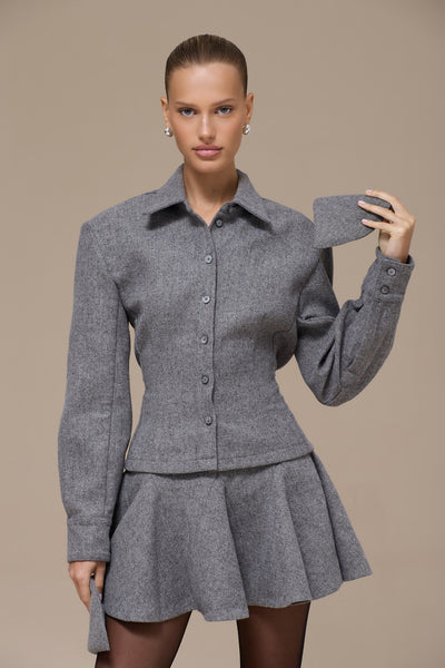BLAIR BUTTON UP REMOVABLE SHOULDER PAD SHIRT | GREY