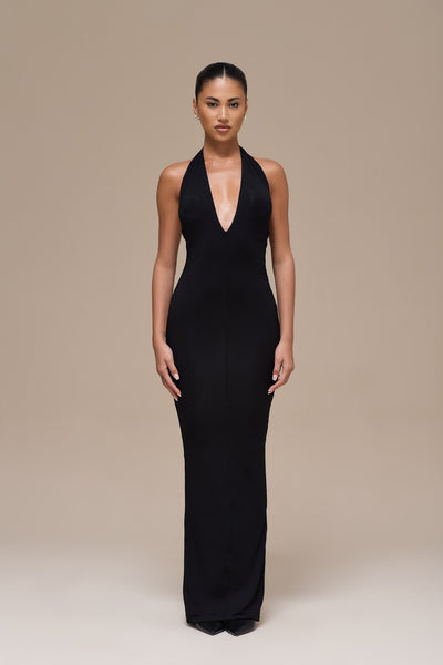 PHE HALTER MAXI DRESS | BLACK