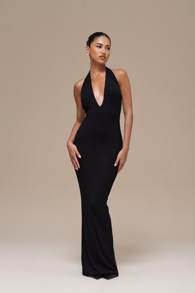 PHE HALTER MAXI DRESS | BLACK
