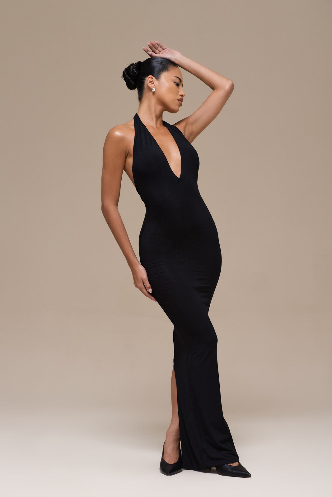 PHE HALTER MAXI DRESS | BLACK