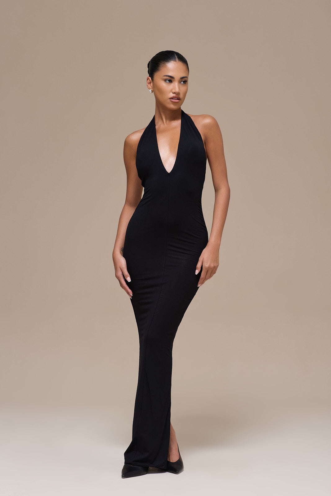 PHE HALTER MAXI DRESS | BLACK