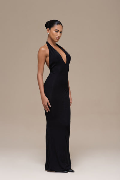 PHE HALTER MAXI DRESS | BLACK