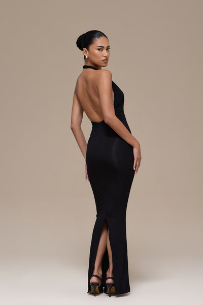 PHE HALTER MAXI DRESS | BLACK