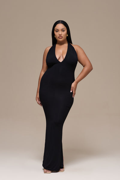PHE HALTER MAXI DRESS | BLACK