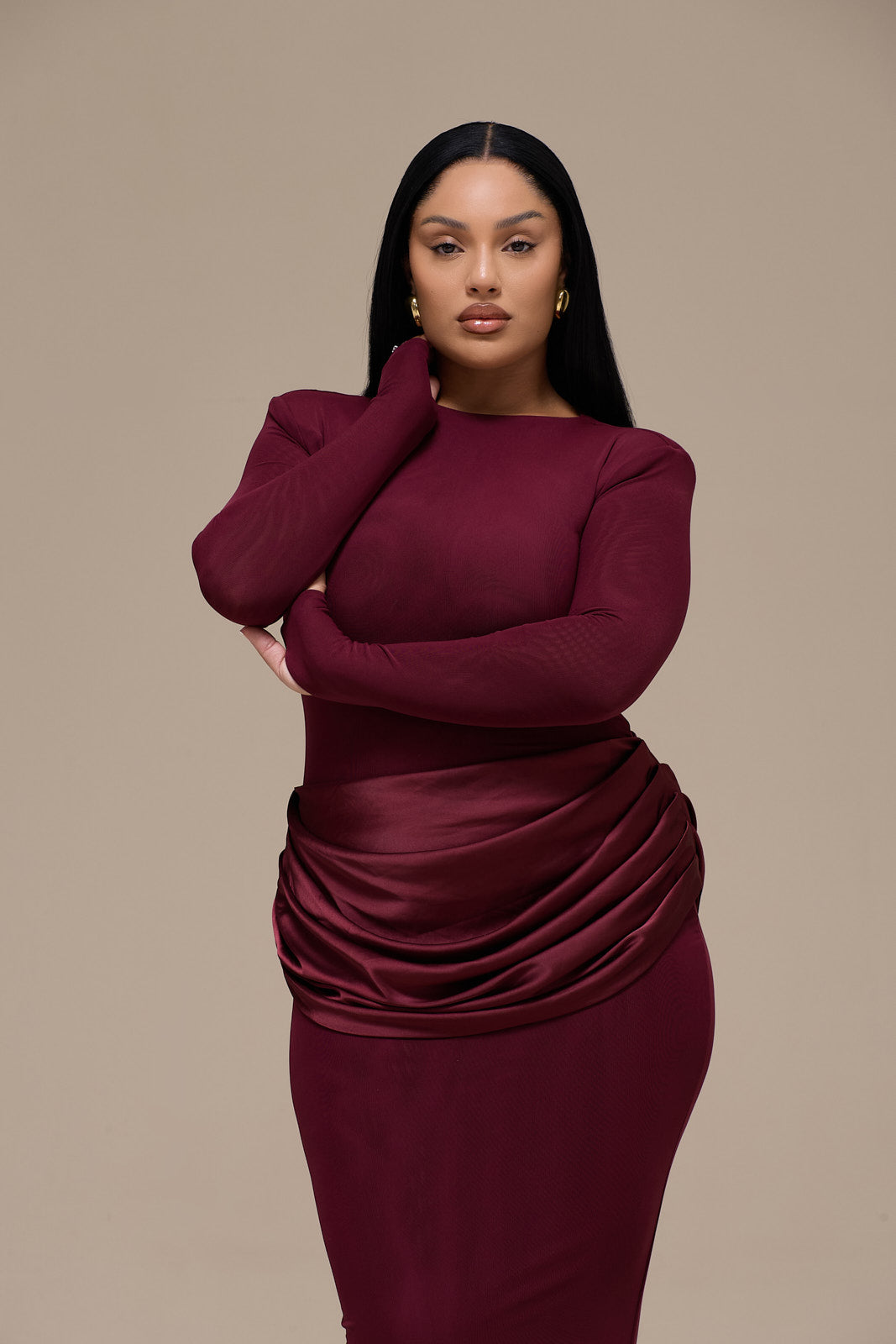 EMAN LONG SLEEVE MAXI DRESS | WINE
