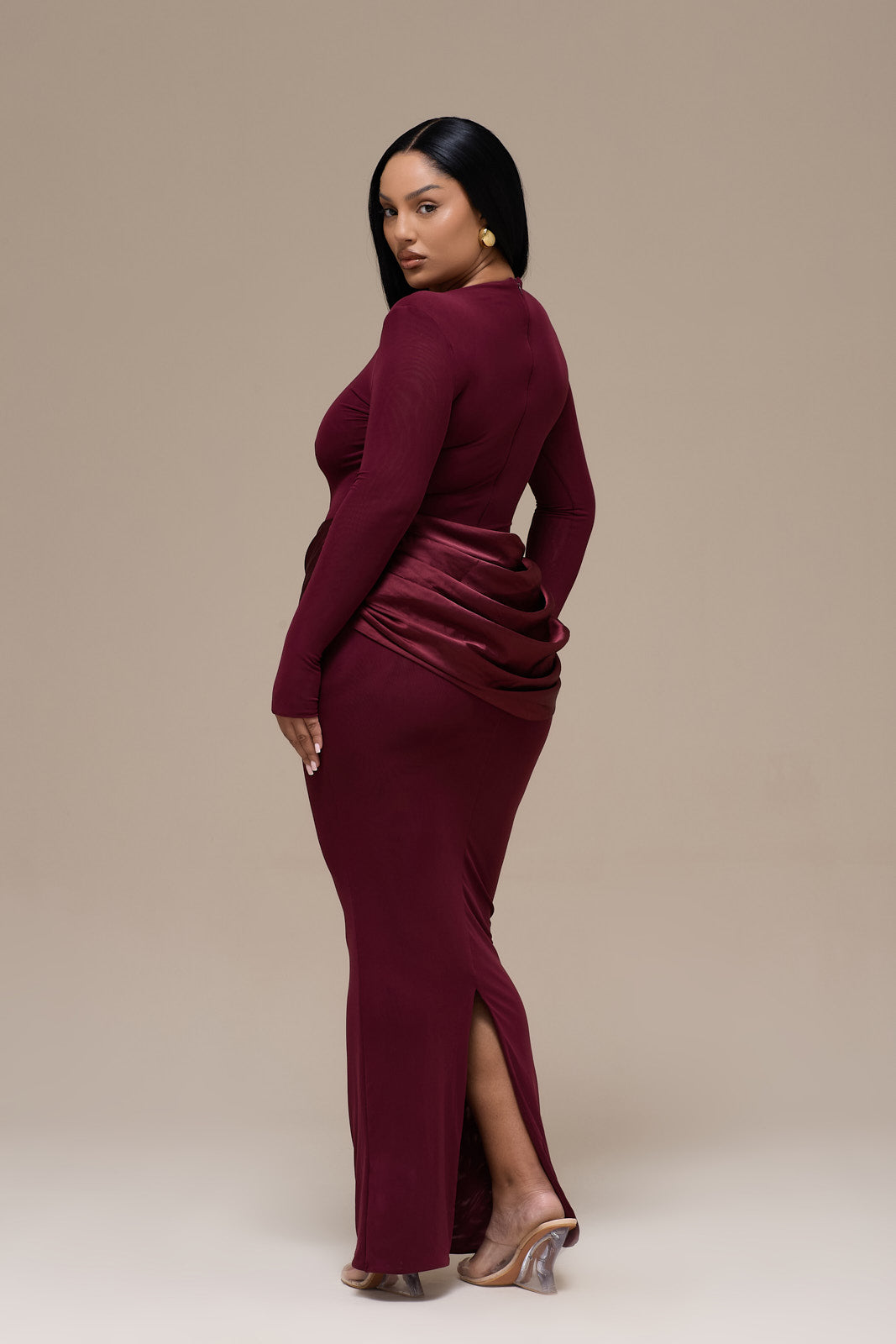 wine long sleeve maxi dress Rebecca Vallance Mischa Long Sleeve Maxi Dress