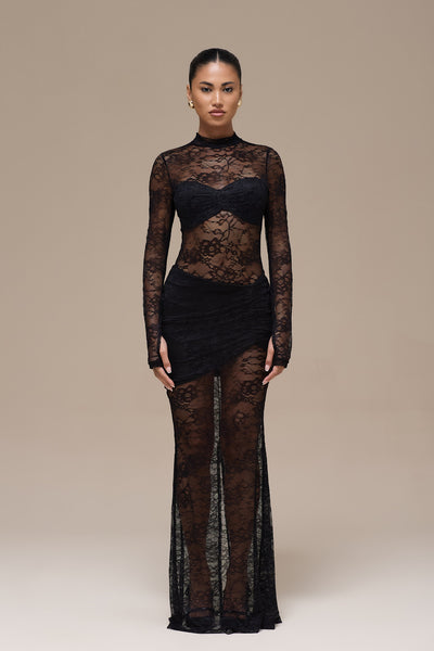 BRITNEY LACE MAXI SKIRT | BLACK