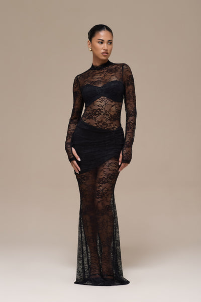BRITNEY LACE MAXI SKIRT | BLACK