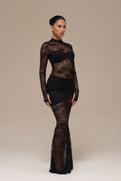BRITNEY LACE MAXI SKIRT | BLACK
