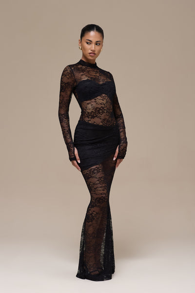 BRITNEY LACE MAXI SKIRT | BLACK